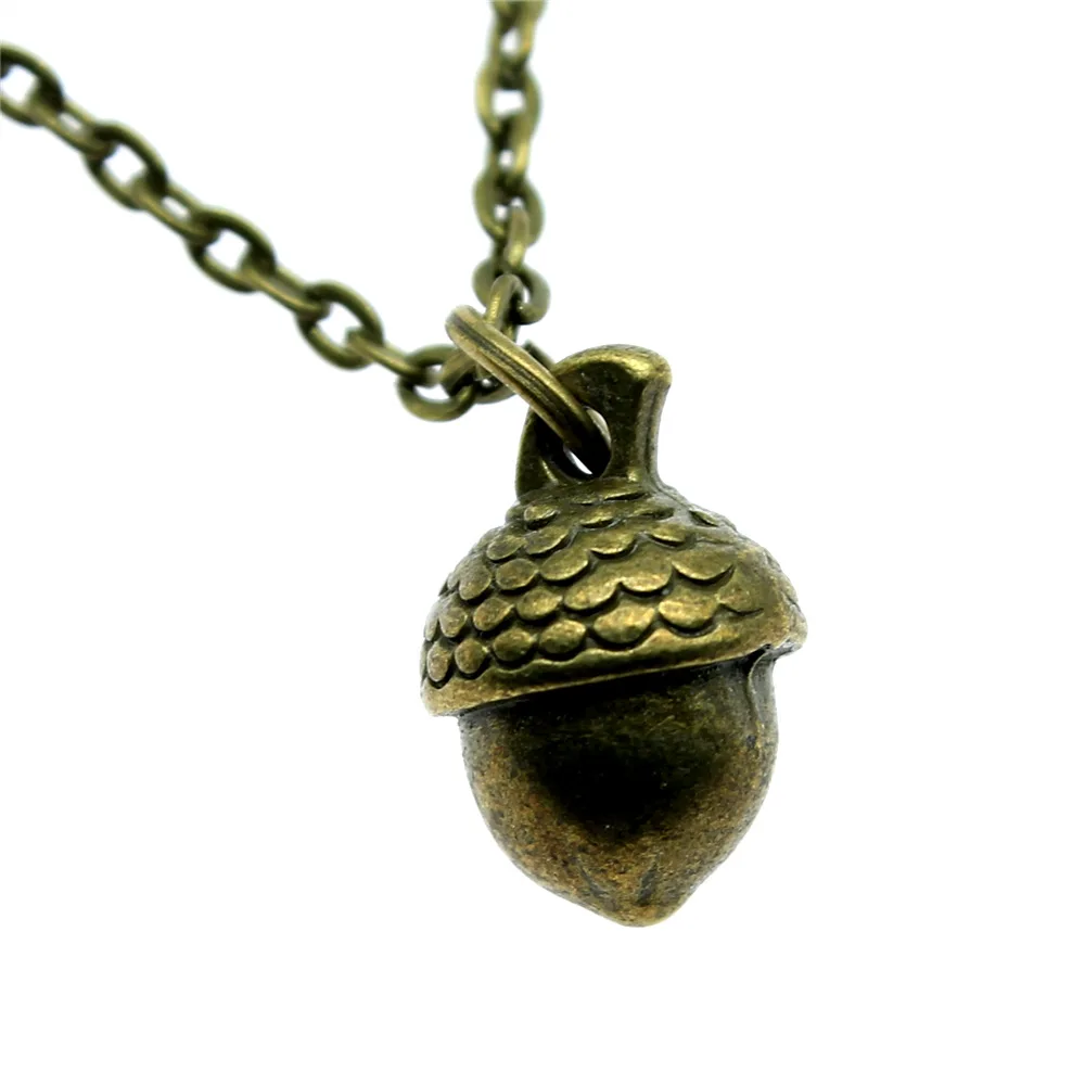 Fashion Simple Vintage Antique Bronze Color 15x10x9mm 3D Acorns Pendant Necklace For Women