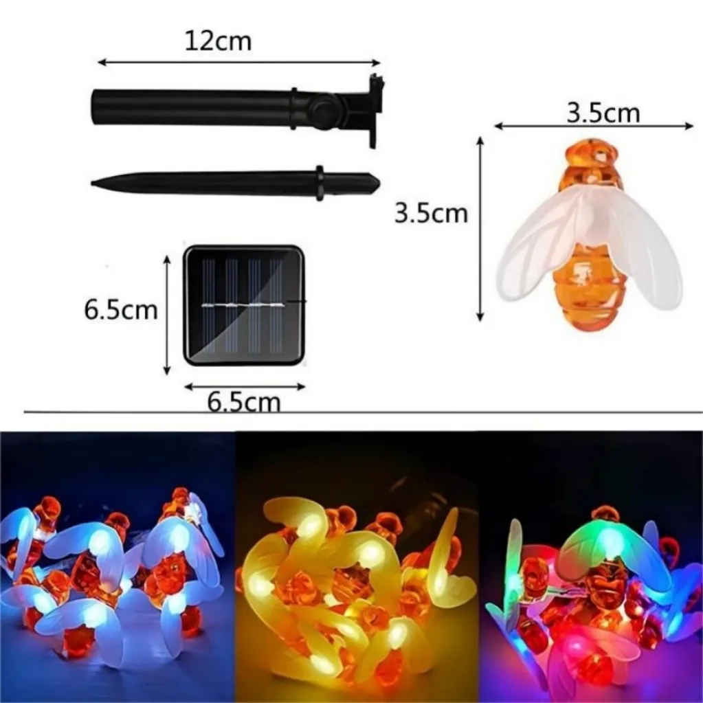 Imagem -04 - Cute Bee Outdoor Solar String Light Starry Fairy Decor Lâmpada Casamento Casa Jardim Pátio Festa Árvore de Natal 100led