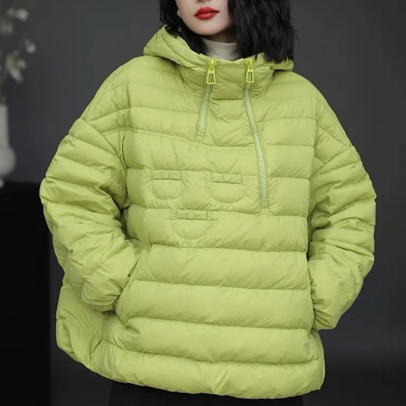 Women\'s Down Jacket Winter Coat Female Simple Casual Zipper Hooded Outerwears Thick Warm Pullover Snow Short Puffer Coats