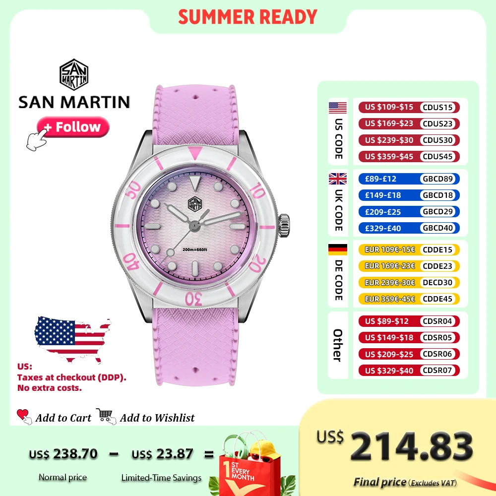 

Женские кварцевые часы San Martin SN0151GS 32.5 мм, модные, роскошные, наручные, парные, с циферблатом из перламутра, сапфировым стеклом, водонепроницаемость 200 м