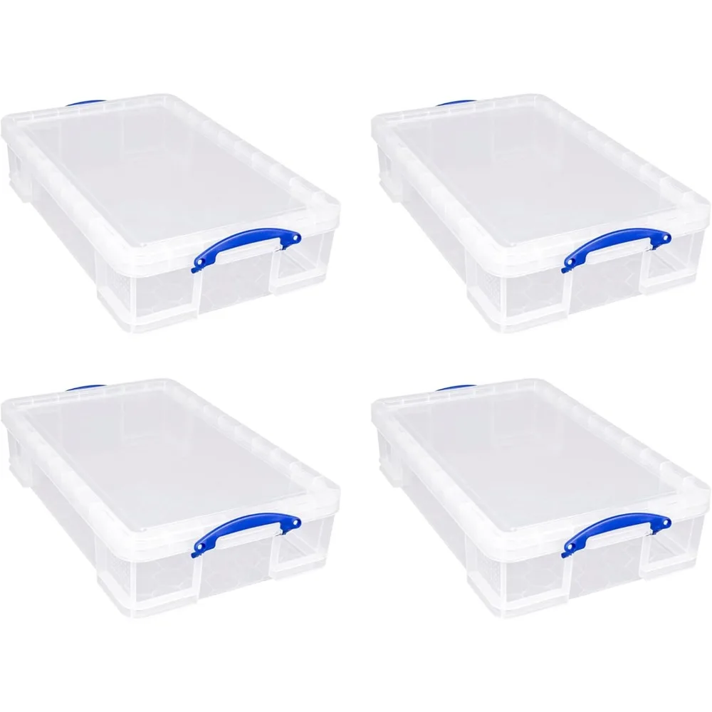 حاوية تخزين سعة 33 لترًا مع غطاء سريع ومقبض قفل بمشبك لصناديق تخزين العناصر المنزلية المغطية والمخازن 44 قرصًا أو 186 قرص مضغوطًا، 4 قطع