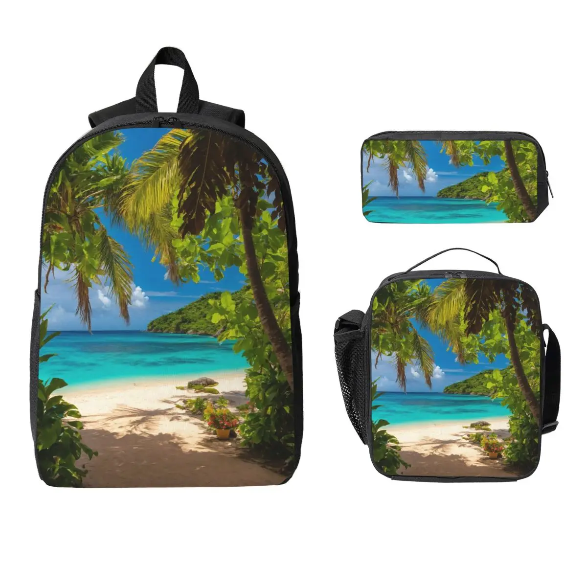 Coconut Grove Beach Backpack Boys Girls BookBag School Bag Computer Shoulder Bags 3ps Insulated Lunch Bag Pencil Case