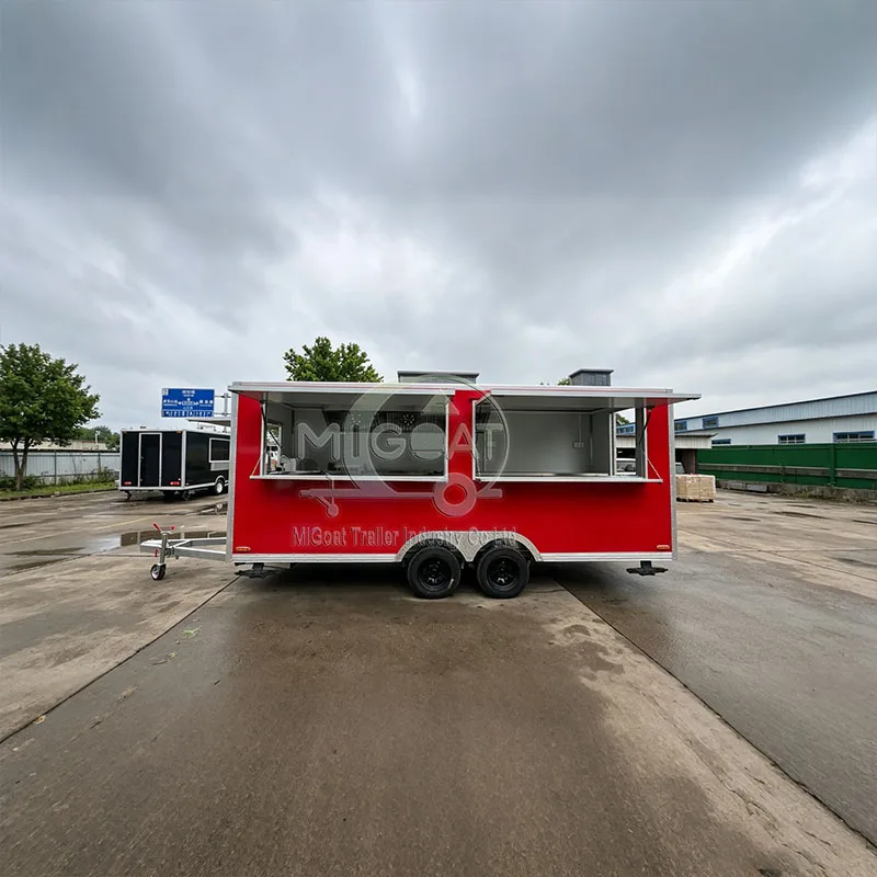 Hot Sale Red Double Service Window Dual Axle Commercial Mobile Food Trailer Large Capacity Catering Truck Night Market Fair Outd