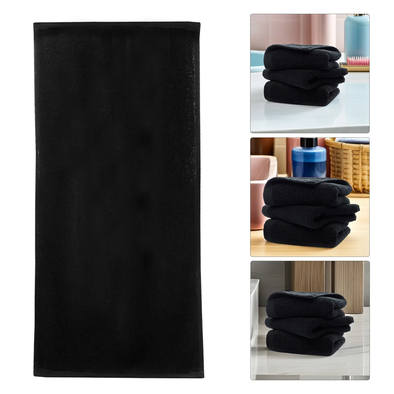 

35x75cm Black Cotton Hand Towel Pure Drying Absorbent Bathroom Towel for Gym Spa Dorm Hotel Use Black Bath Towels