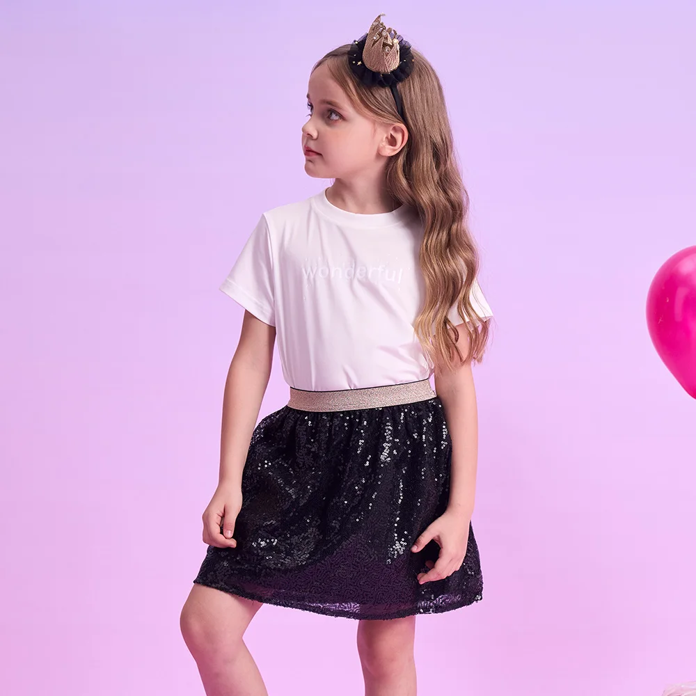 VIKITA Girls Sequins Sparkly Glitter Shiny Cool Skirt Kids Black Birthday Party Dance Stage Performance Casual Mini Skirts