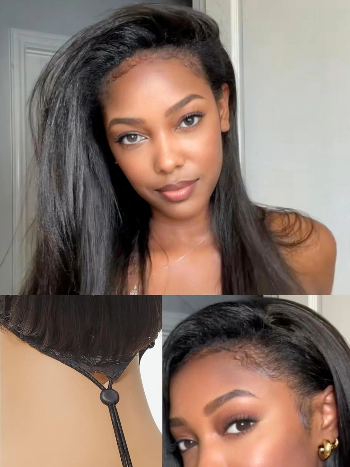 Kinky Straight Half Wig Human Hair 3 In 1 Seamless Flip Over Half Wigs Human Hair Glueless Wear and Go Beginner Friendly Half Wigs for Women 200 Density Drawstring Headband Wig 18 20 Inch