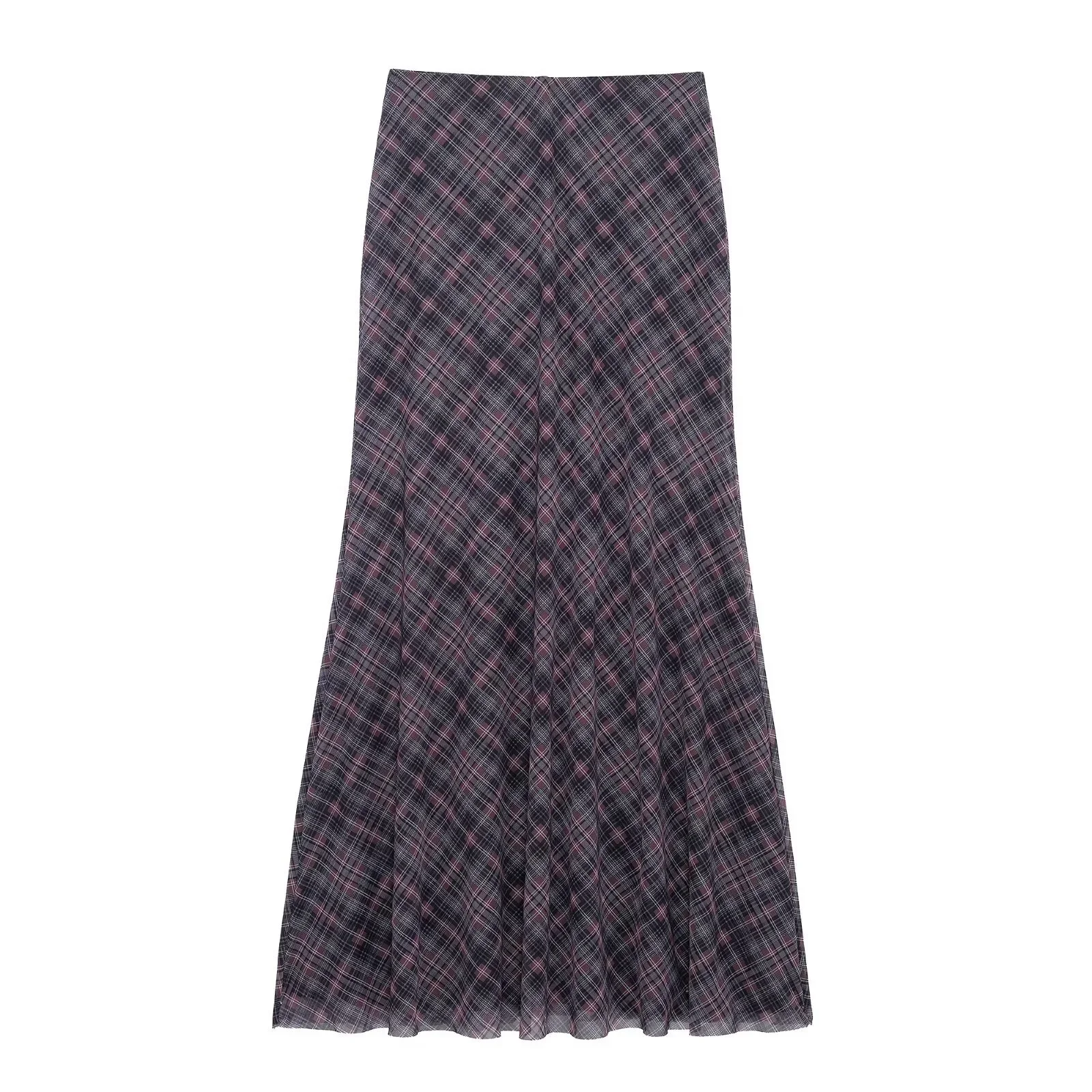 

Spring New Style Fashion Temperament A-line Contrast Color Stitching Plaid Tulle Skirt For Women