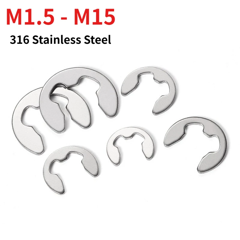 M1.5-M15 316 Stainless Steel E Clip Retaining Ring DIN6799, A4 E-type Circlip Open Snap Washer, Shaft Fastener Lock Washer