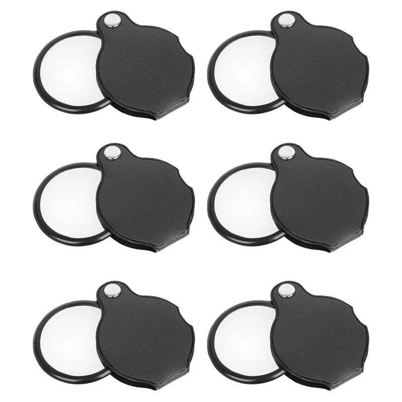 

LBER 6Pcs Folding Fold Away Pocket Magnifying Glass Magnifier Lens 3X Magnification Folding Leather Case Magnifying Glass