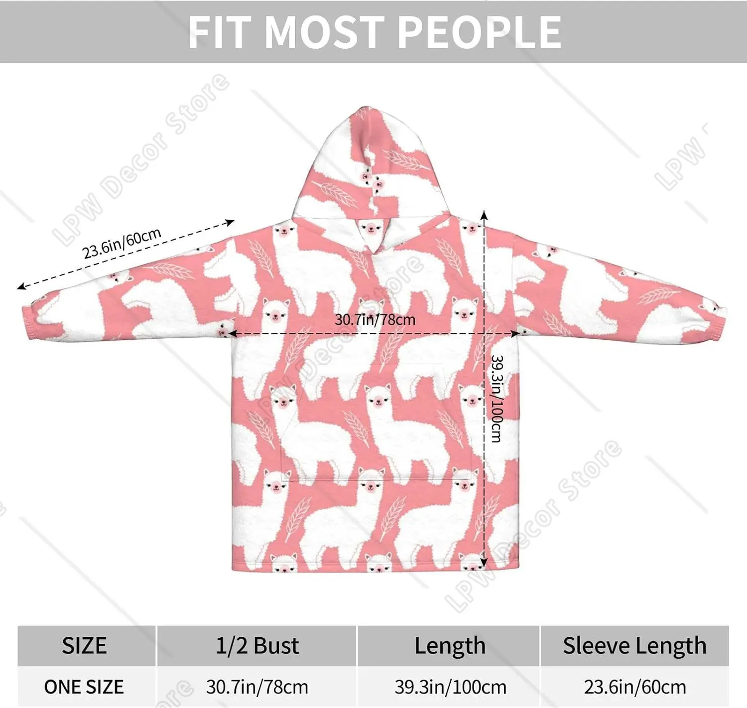 Alpaca Llama Print Blanket Hoodies For Women & Men Adult Teen Wearable Hooded Sweatshirt With Pocket