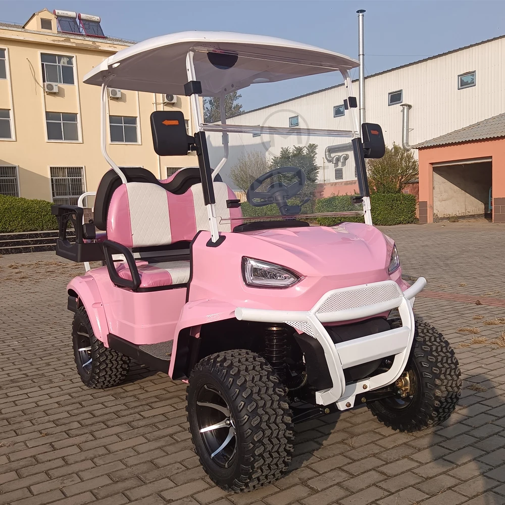 Comfortable 48V 4 Wheel 4 Seater Pink Golf Carts Quality 4000W Motor Golf Scooter Electric Cart 3 - 4 People Travel Golf Carts