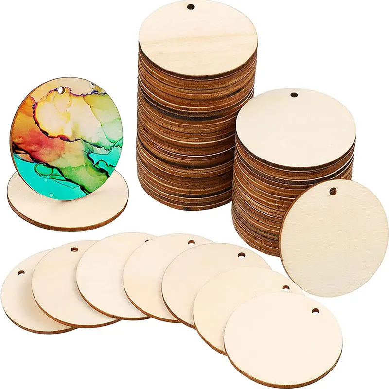 20-50Pcs Round Shape Natural Wooden Ornament Handmade Wood Slices with Hole Discs Crafts for Wedding Party Christmas Home Decor