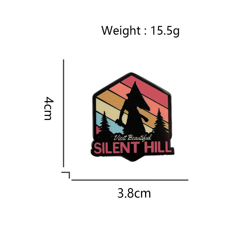 Pyramid Head besucht Beautiful Silent Hill Emaille-Pin Horror-Spiel-Brosche Retro-Sonnenuntergang-Abzeichen Rucksack-Accessoire Fan-Halloween-Geschenk – Detail 3