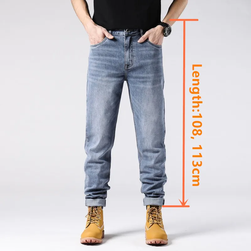 

Straight Jeans Tall Guys Slim Fit Men Cowboy 190CM Extralong Lengthen STudents Overlong Spring Teenagers Male Boys Denim Pants