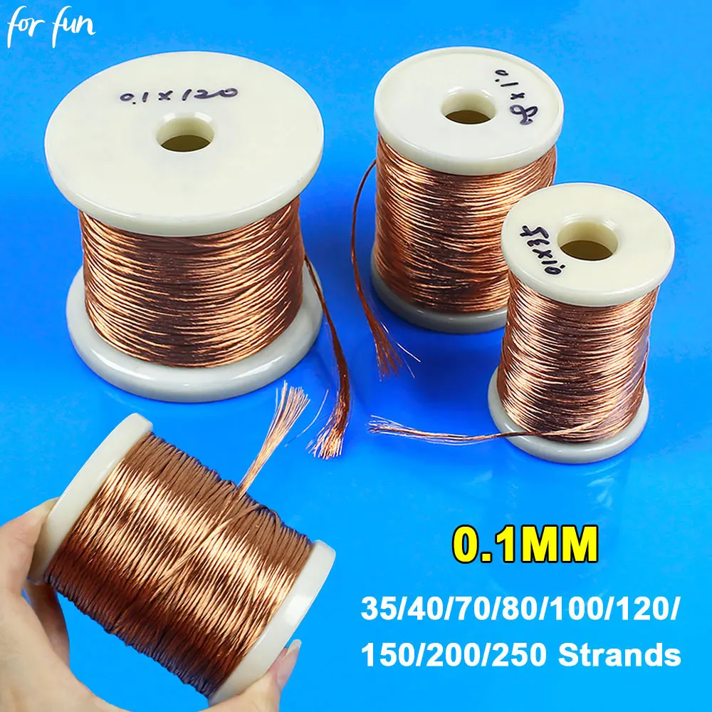 For Fun 0.1x35/40/70/80/100/120/150/200/250 Strands Litz Wire 0.1MM Multi Strand Copper Enameled Wire Optical Stranded Wire