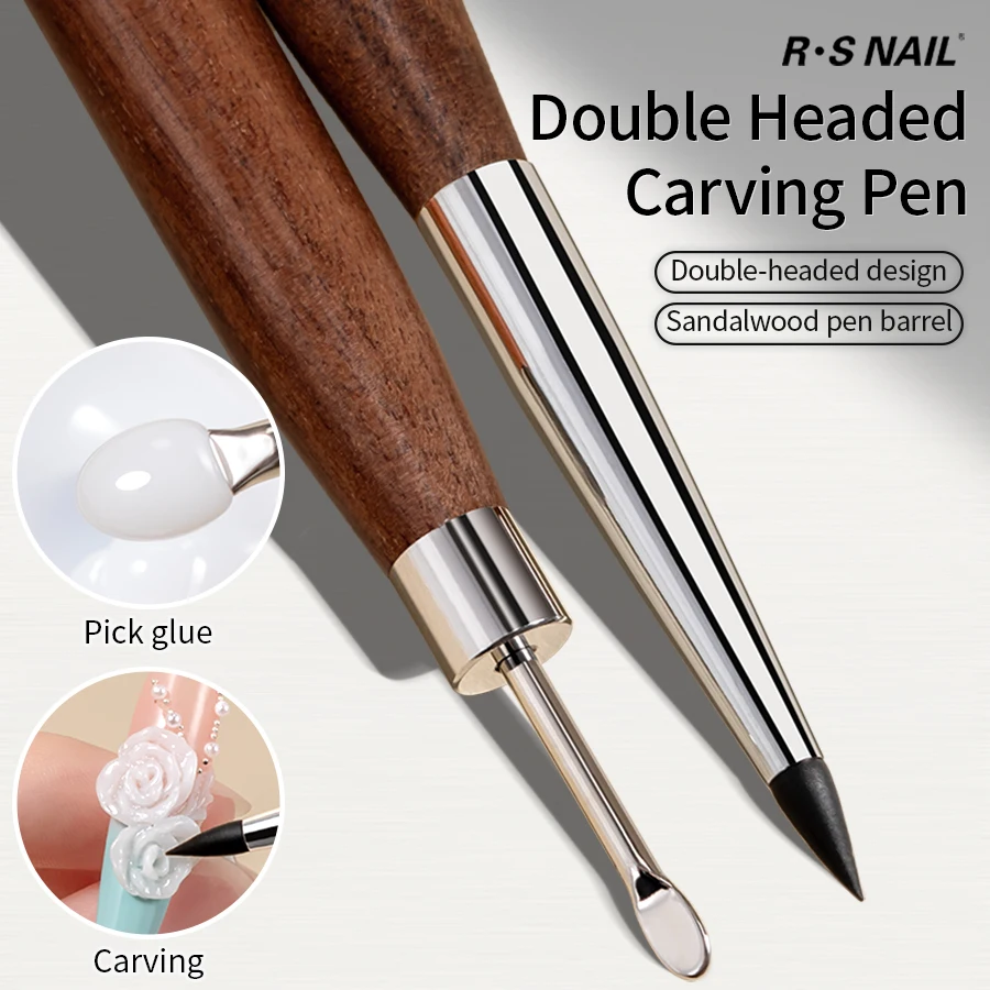 

RSNAIL 1/2 шт. деревянная кисть для дизайна ногтей с двойной головкой, силиконовая ручка для резьбы, принадлежности для ногтей, ручка для рисования цветов, инструмент для дизайна ногтей