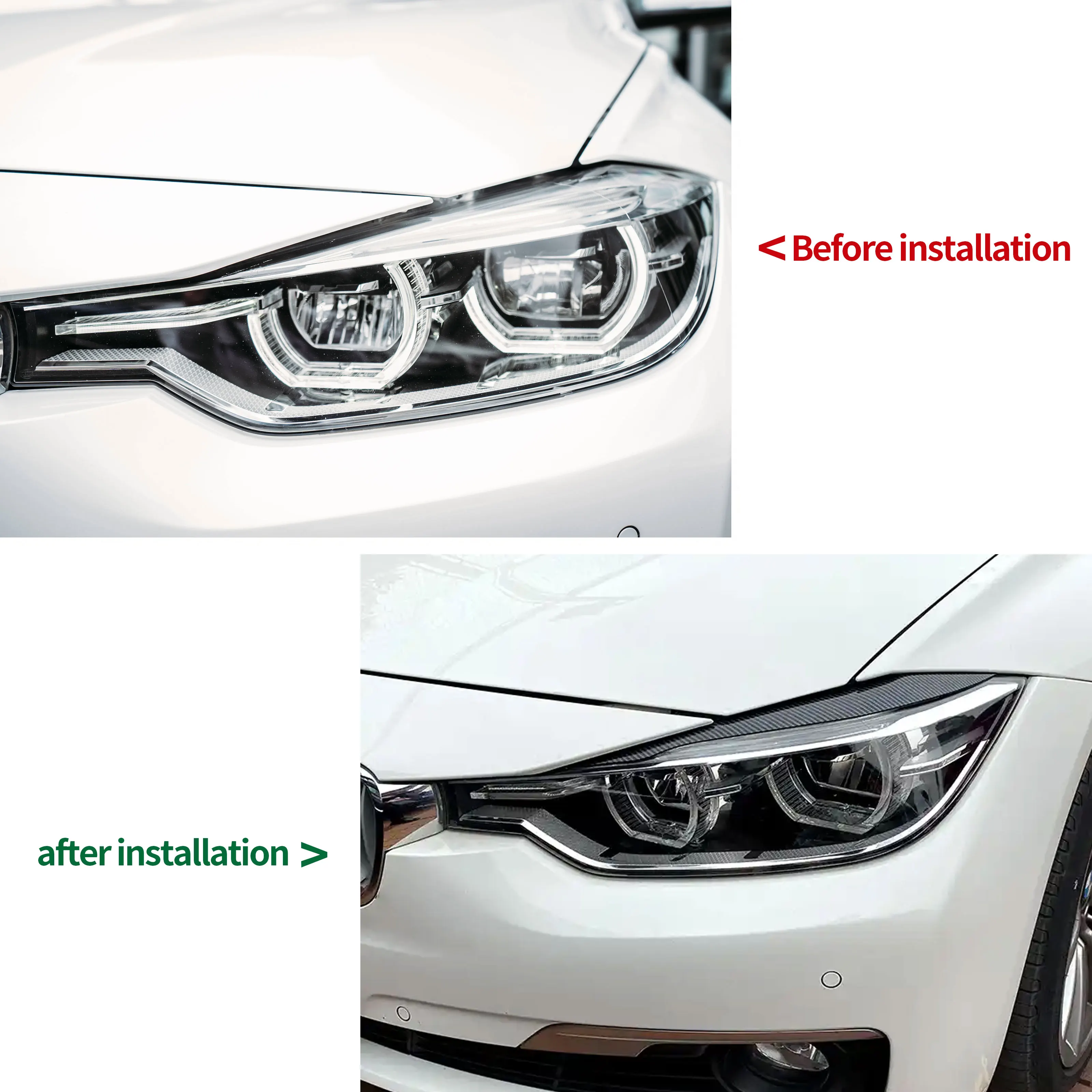 For BMW 3 Series F30 F31 2012-2015 Pre-LCI Headlight Eyebrows Lids Covers Gloss Black ABS Adhesive Sticker Exterior Styling