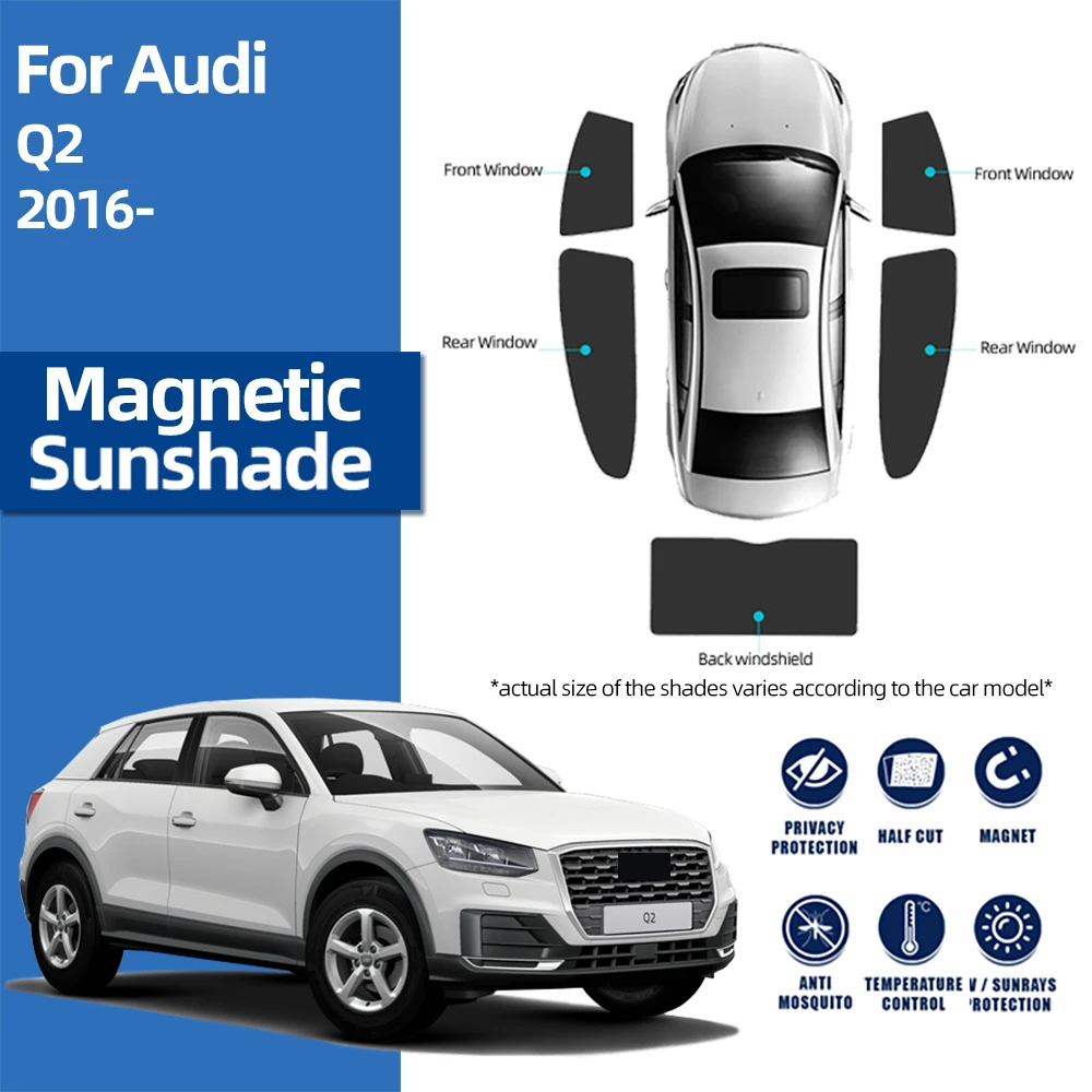 

For Audi Q2 2016-2024 SQ2 Magnetic Car Sunshade Shield Front Windshield Curtain Cover Rear Side Baby Window Mesh Sun Shade Visor