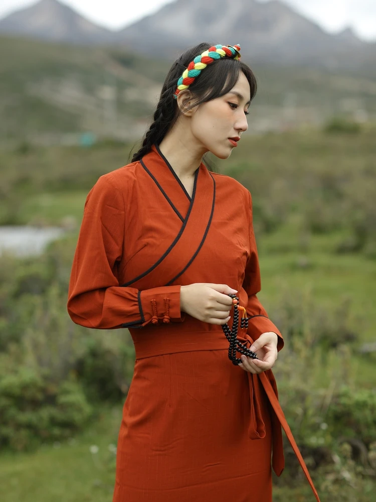 

Tibetan Clothing Women's Ethnic Style Robe Long Dress Sleeve Spring and Autumn Dance Costume