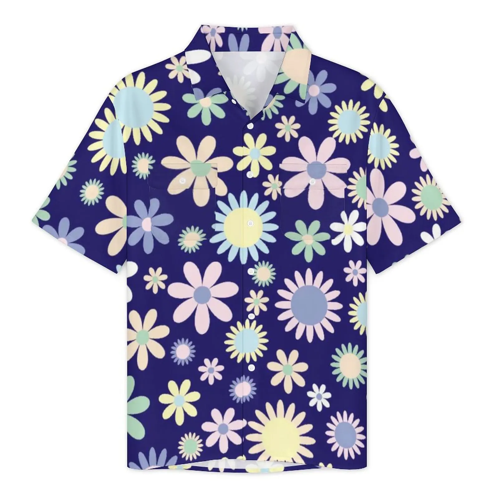 Field of Daisy Vacation Shirt Colorful Floral Print Hawaiian Casual Shirts Male Elegant Blouses Short-Sleeved Comfortable Tops