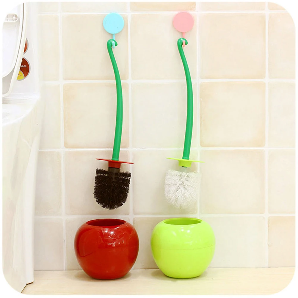 

Cherry Toilet Brush Set Compact Modern Bathroom Cleaning Tool Long Handle Soft Bristles Splash Proof Holder Brush Holder