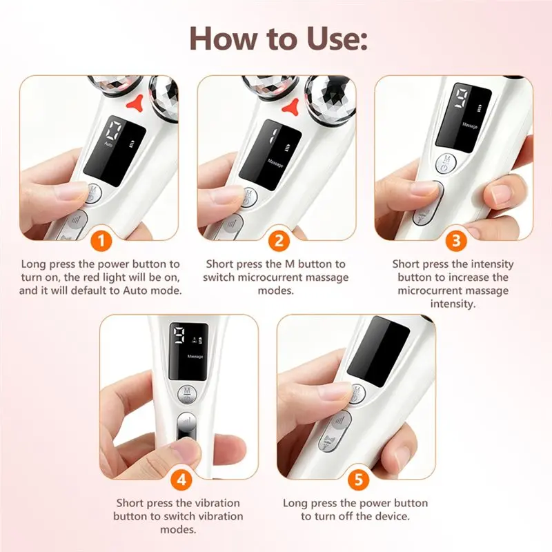B15C Facial Roller Massager 8 EMS Modes 5 Vibration Red Light 360 Rotating Rollers Eye Area Face Lifting LED Display Base