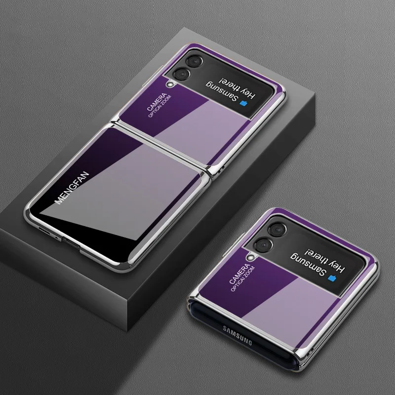 Vintage Gradient Tempered Glass Case for Samsung Z Flip 5 Case Flip3 Flip4 Elegant Shockproof Shell for Galaxy Z Flip 3 4 5 Case