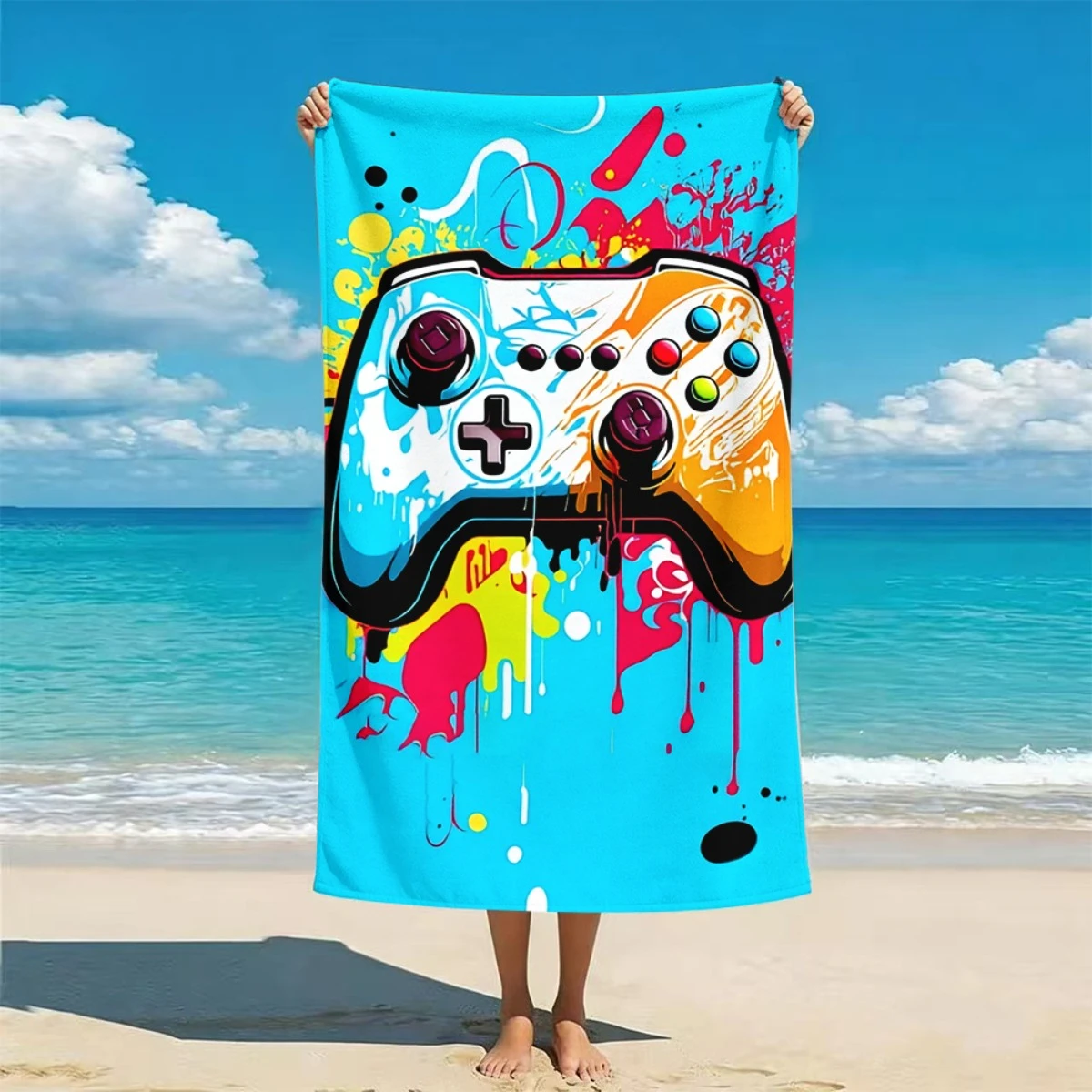 Gaming Controller Pattern Microfiber Beach Towel Quick Dry Absorbent Portable for Swimming Diving Travel Gamers Gift
