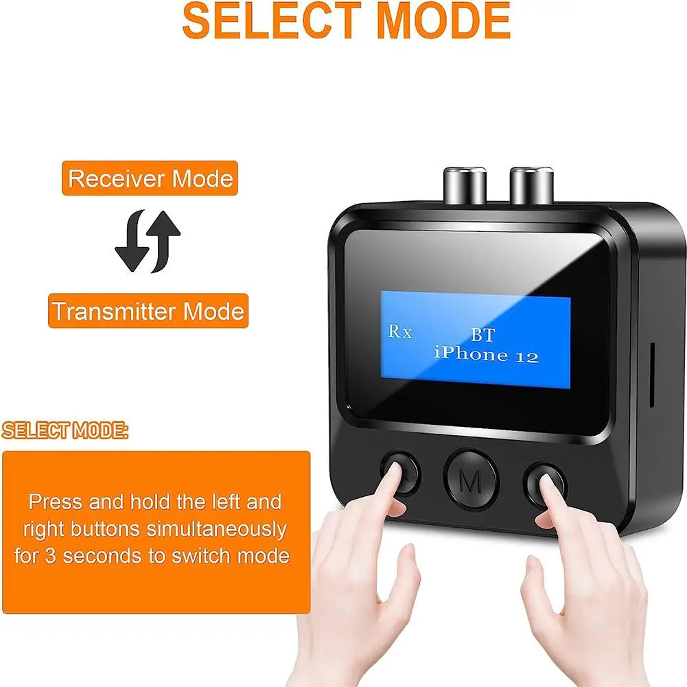 Transmisor Inalámbrico 2 en 1 con Bluetooth 5,0, receptor con pantalla LCD, tarjeta TF/RCA/3,5mm, salida auxiliar, adaptador de Audio para cine en casa