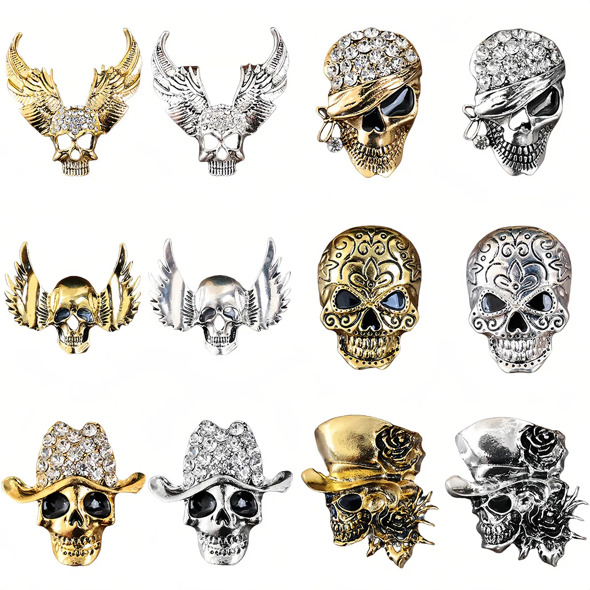 

Halloween Rhinestone Skull Brooch Pin Fashion Alloy Lapel Pins Accessory for Costume Party Outfit Decoration Jewelry Gifts
