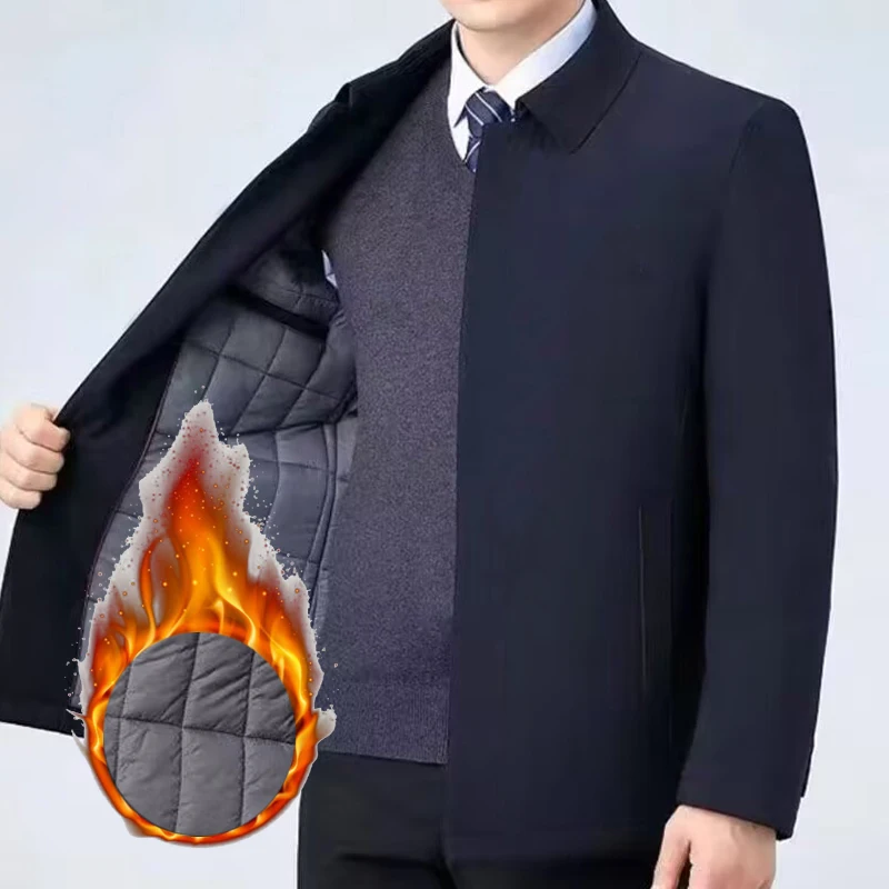 Verstärkte, gefütterte Herren-Winterjacke, winddichte Jacken, warm gefütterte Blazer für Herren, luxuriöser Herren-Wintermantel XXXL – Detail 4