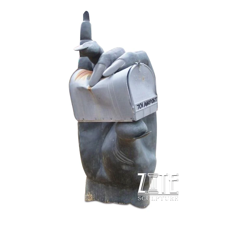 Modern outdoor decoration bronze hand holding mailbox sculpture