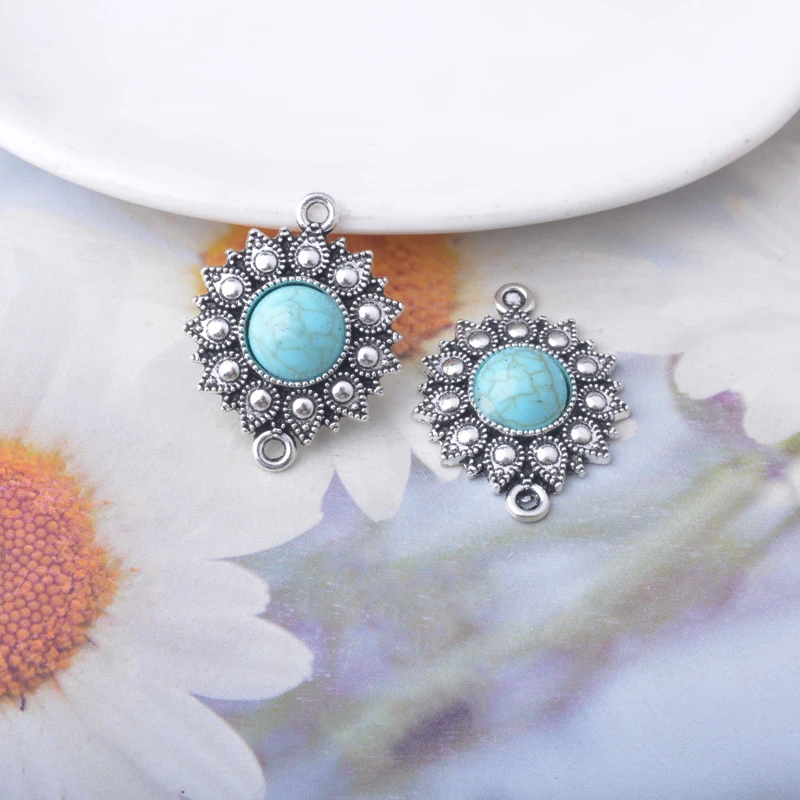 10 Stück Bohemian-Stil Antik-Silberfarbene Acryl-Doppel-Loch-Verbinder-Anhänger Zinkmetall-Ohrringe Anhänger Zubehör DIY-Schmuck – Detail 6