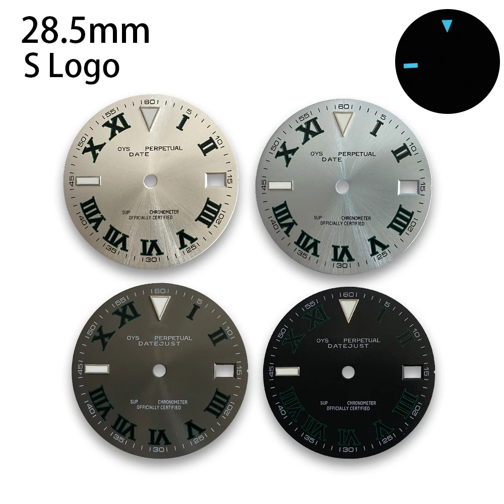 28.5mm S Logo Bunting Dial Suitable For 3/3.8 o'clock NH35/NH36/4R Movement Ice Blue Luminous Watch Accessories