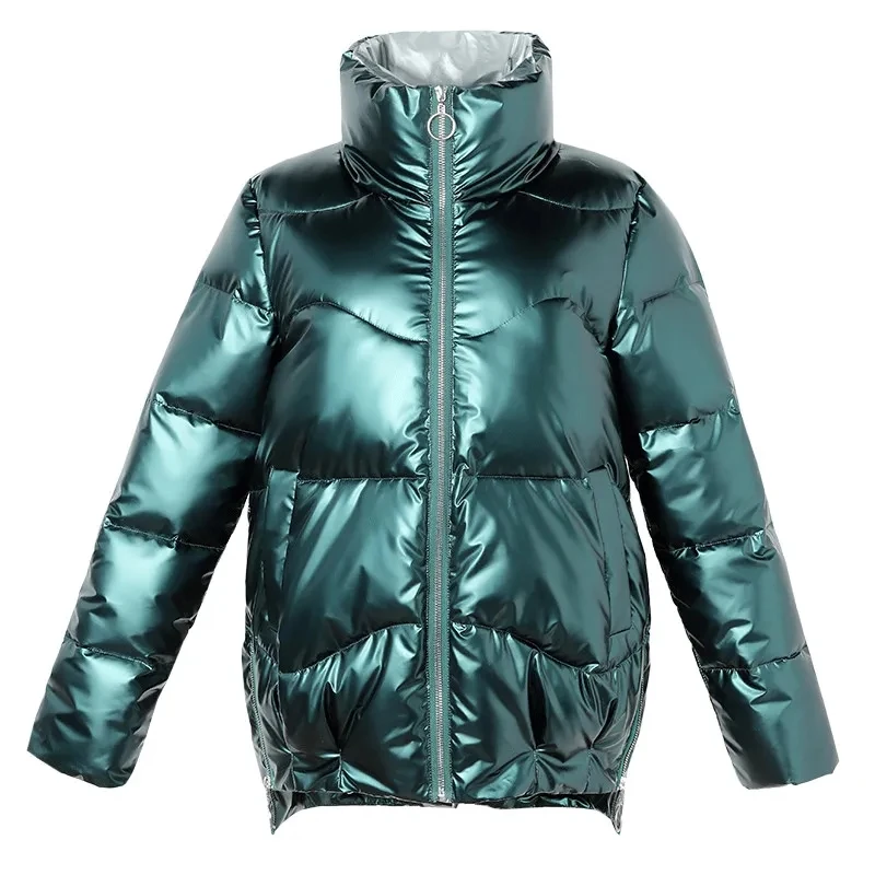 

2025 Winter New Glossy Down Cotton Jacket for Women Thicken Short Stand Collar Jackets Women Korean Version Loose Slimming Coat