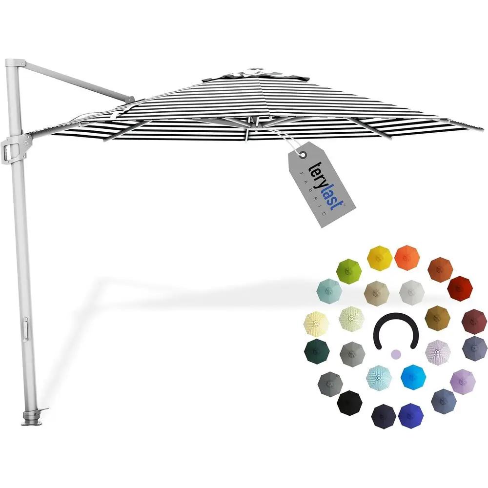 

10 ft Outdoor Cantilever Patio Umbrella with Black & White Stripes - 360° Rotating Offset Patio Umbrella for Deck, Backyard, and
