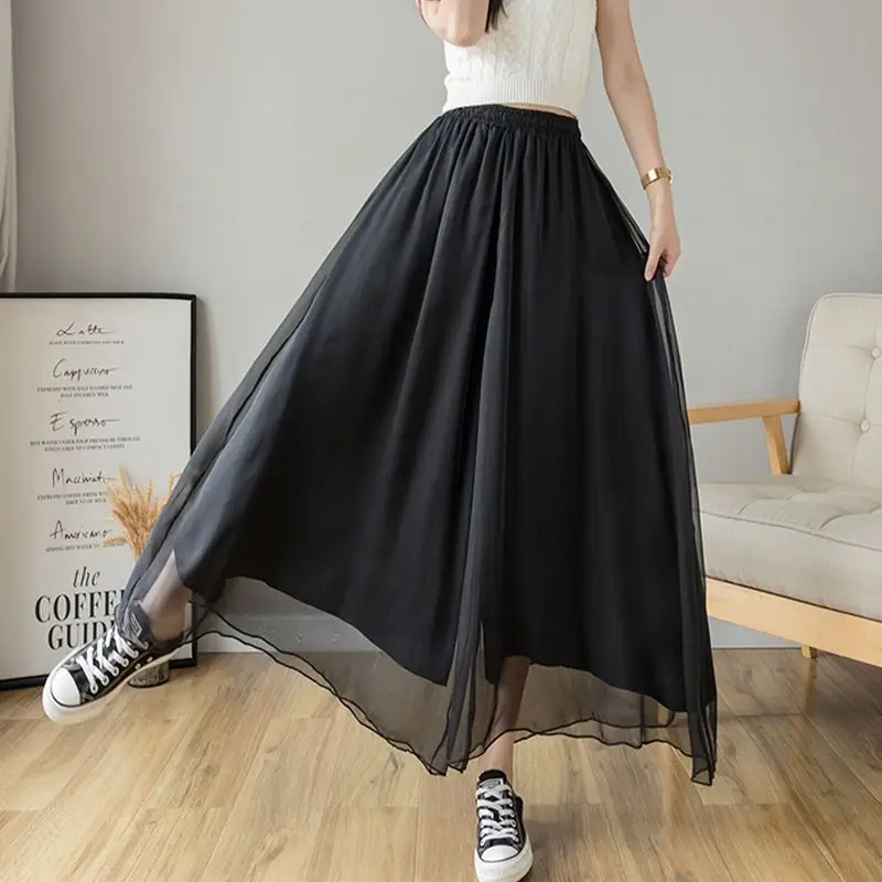 

Plus Size Thin Chiffon Solid Wide Leg Pants Summer New Elastic Waist Loose All-match Straight Pants Casual Fashion Women Clothes