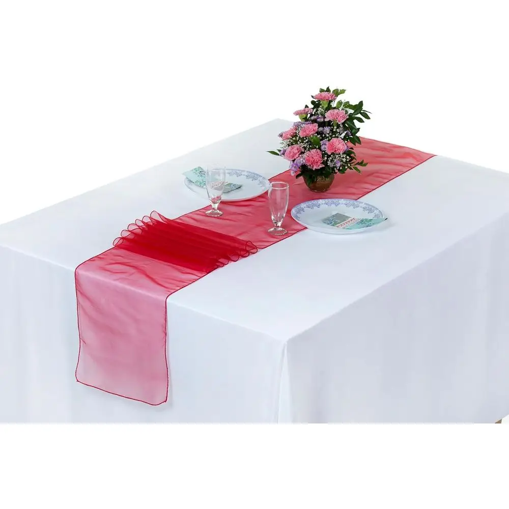 

Premium 25-Pack 12x108 Inch Organza Table Runners for Weddings, Parties, and Banquets - Elegant Red Silk Fabric