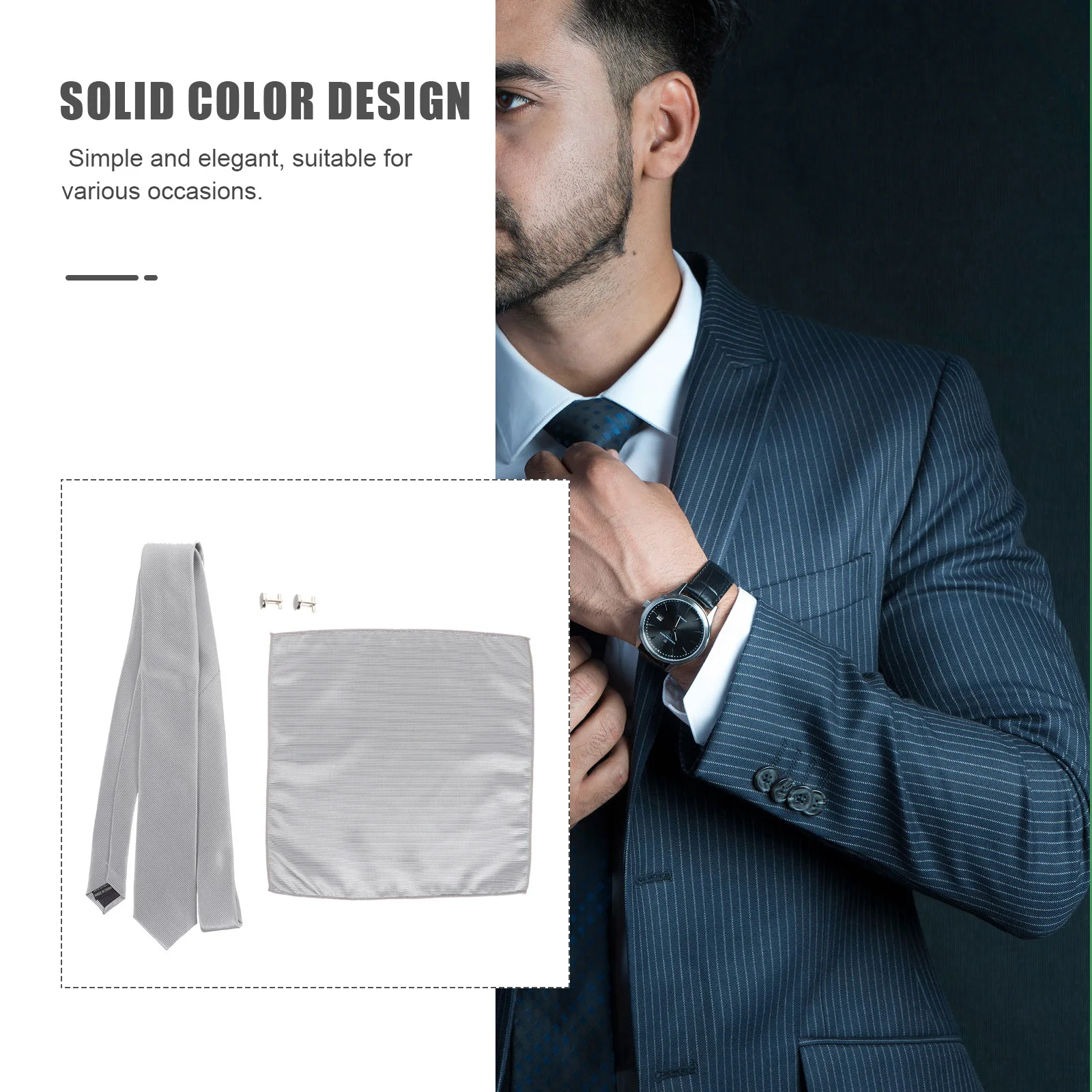 1 set cravatta e gemelli tasca quadrata tinta unita poliestere accessori durevoli per abiti da uomo camicia da smoking borchie moda