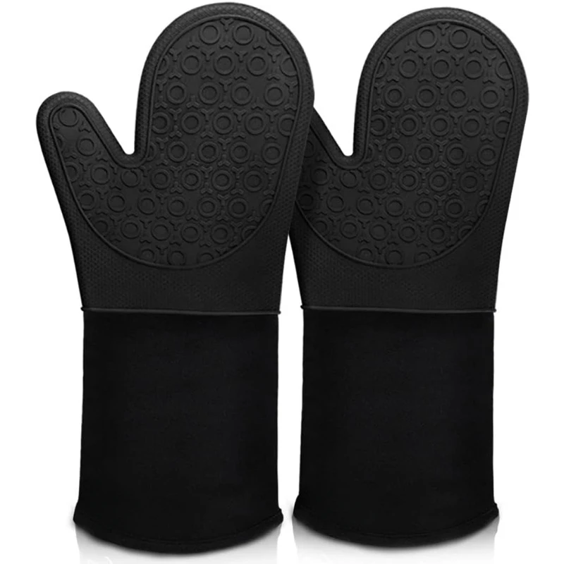 

Heat Resistant Oven Gloves with Quilted Liner Non-Slip Textured Grip for BBQ, Baking, and Grilling - 1 Pair 14.6 Inch Black