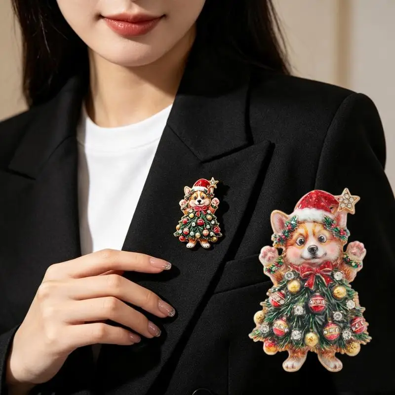 Cute Dog Pattern Christmas Brooches Anti-Rust Metal Design Fashion Jewelry for Women Men Daily Wear Party Gifts