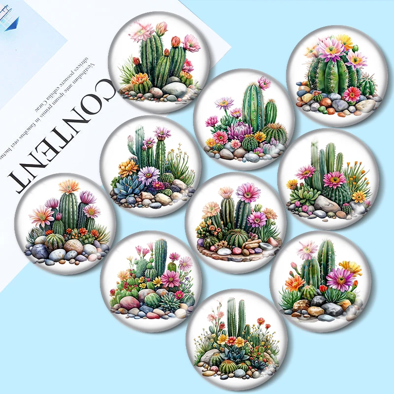 

Cactus Garden Watercolor 12mm/18mm/20mm/25mm Round Photo glass cabochon demo flat back Making findings