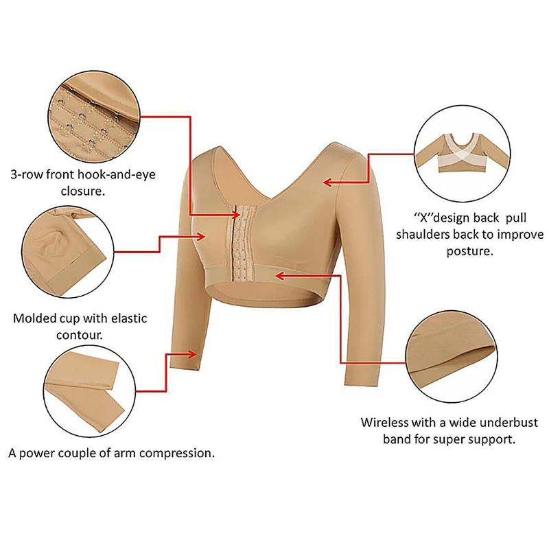 Women Upper Arm Shaper Tops Slimmer Compression Sleeves Post Surgery Posture Corrector Front Closure Bra Tank Top Shapewear