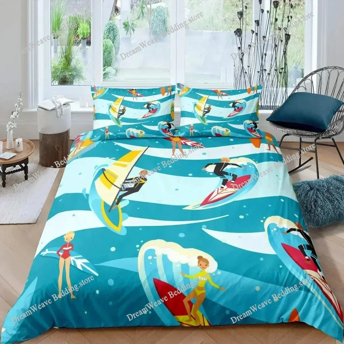 

Surf Duvet Cover Set Beach Printed Hawaii Vacation Bedding Set for Adult Women Girl Tropical Botanical Polyester Comforter Cover