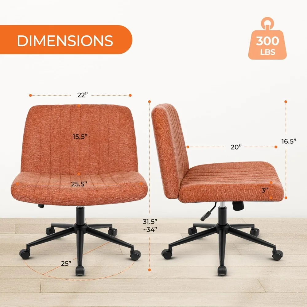 Verstellbarer, drehbarer, armloser Bürostuhl mit breiter, überkreuzter Basis, bequemer Stoffsitz, Doppelsockelunterstützung