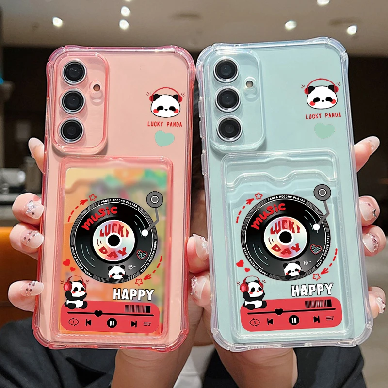 Panda Record Card Case For Samsung Galaxy A56 A55 A54 5G A53 A52 A36 A35 A34 A16 A15 A14 A26 A25 S21 FE S22 S23 S24 S25 Ultra