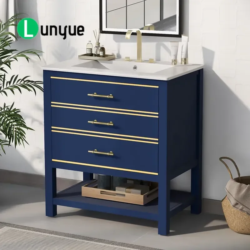 Modern Waterproof Solid Wood Bathroom Cabinet with Artificial Marble Countertop Stylish Design Affordable Price for Home