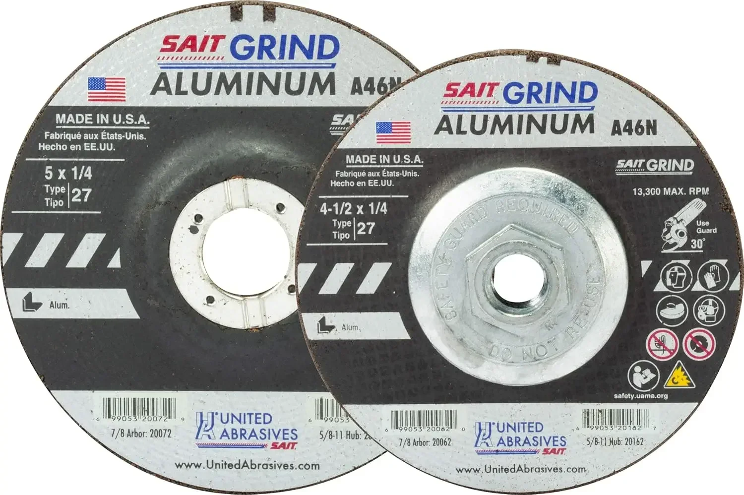 Abrasives-SAIT 20062 A46N Muela abrasiva de aluminio (tipo 27/centro depresido) 4 1/2" x 1/4" x 7/8", paquete de 25