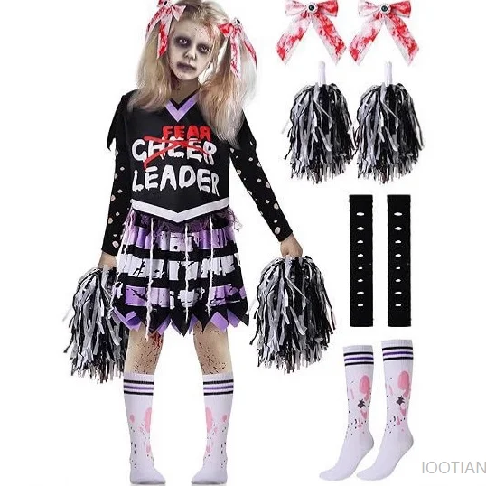 

Halloween New Costume Party Cheerleader Children's Pirate Print Dress Performance Set New Party Horror Football Baby Suit 2025