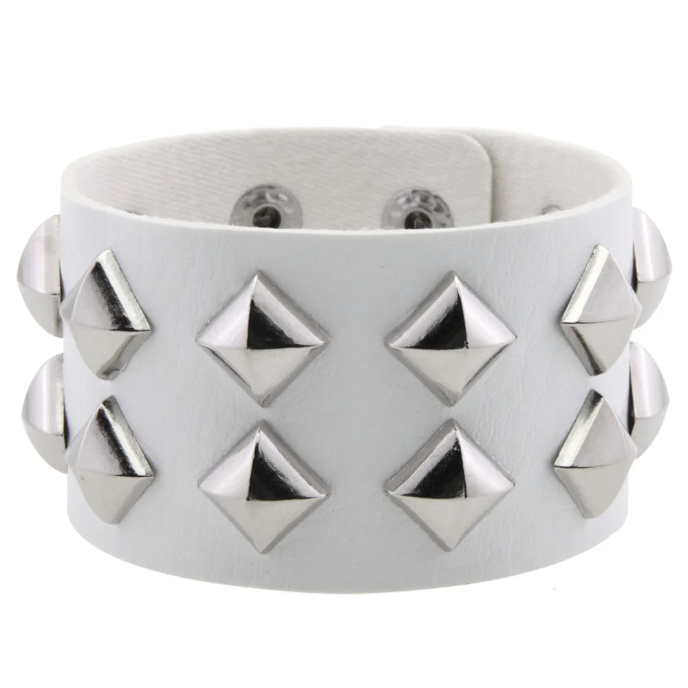 2025 Punk Double Row Square Rivets Stud Wide Cuff Bangles PU Leather Gothic Rock Unisex Bracelet Men Jewelry Leather Bracelet